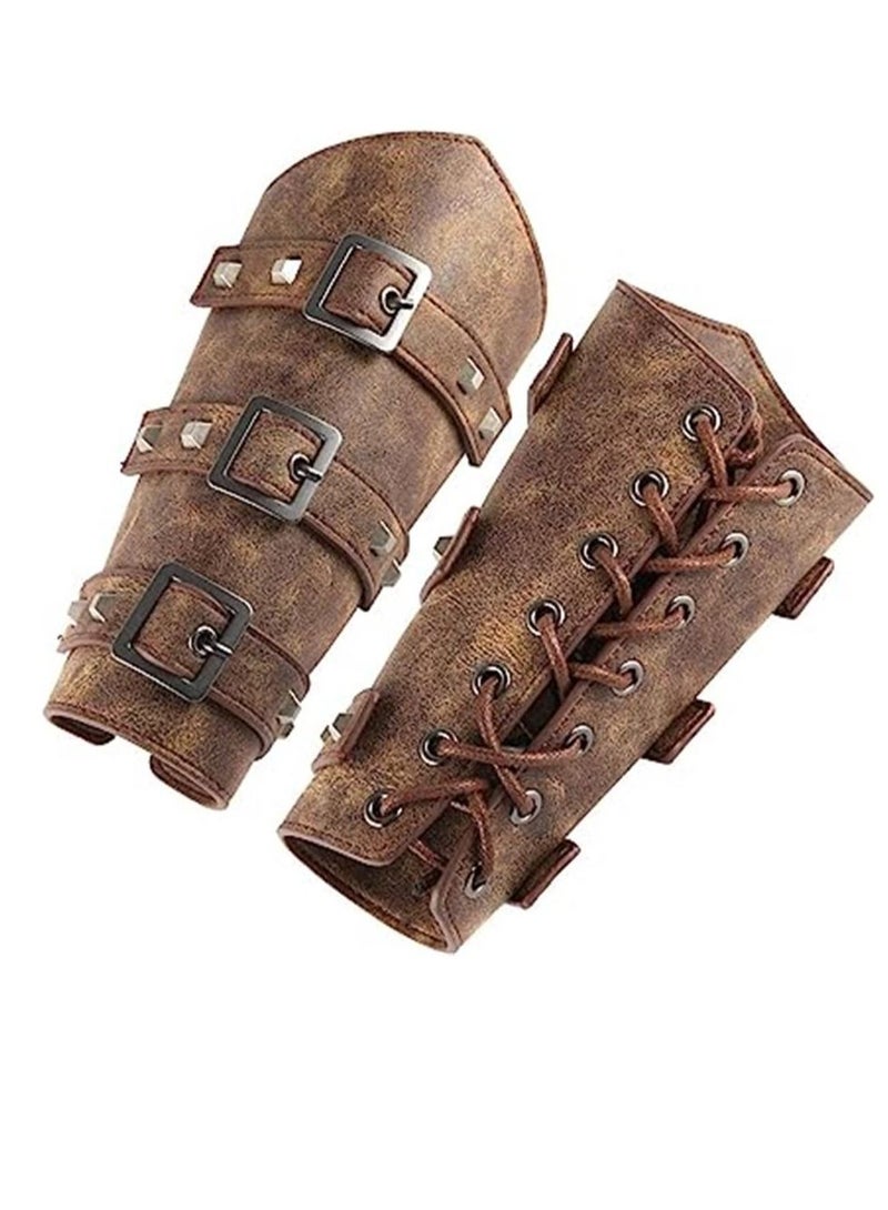 Generic Adults Faux Leather Arm Guards - Medieval Belt Leather Buckle Bracers - One Size - Leather Armband Pair  - Image 1