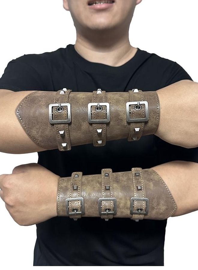Generic Adults Faux Leather Arm Guards - Medieval Belt Leather Buckle Bracers - One Size - Leather Armband Pair  - Image 4