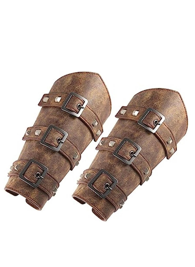 Generic Adults Faux Leather Arm Guards - Medieval Belt Leather Buckle Bracers - One Size - Leather Armband Pair  - Image 2