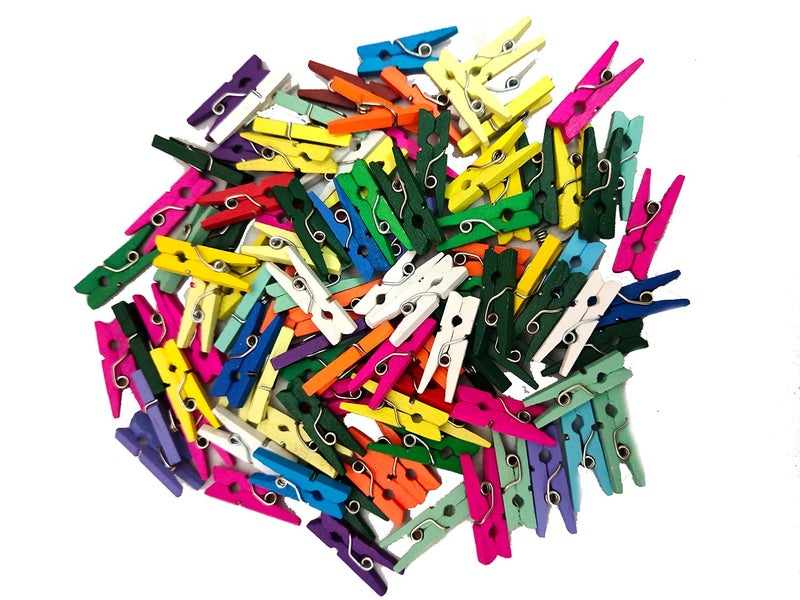 3A Featuretail 1 Inch Multicolored Wooden Photo Paper Clips for Crafts, Decoration and DIY Projects (Multicolor 1Inch, Pack of 100pc) - Image 1