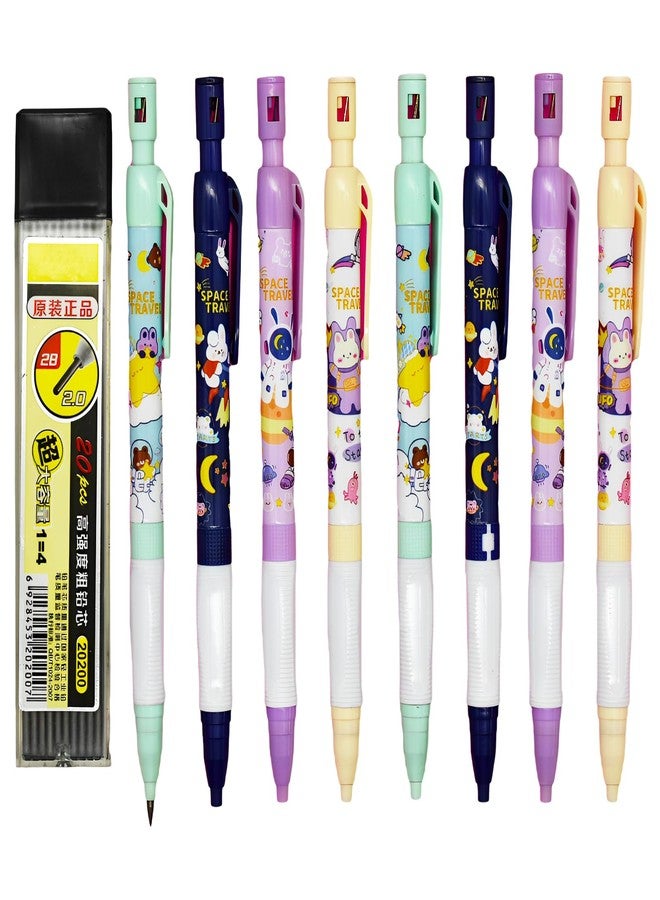 Maydahui 12 Pcs 2.0 mm 2B Space Rabbit and Bear Mechanical Pencil with Sharpener and 20 Pcs Thick Replaceable Lead Refills for Art Drawing Writing Sketching Shcool Classroom Supplies - Image 1