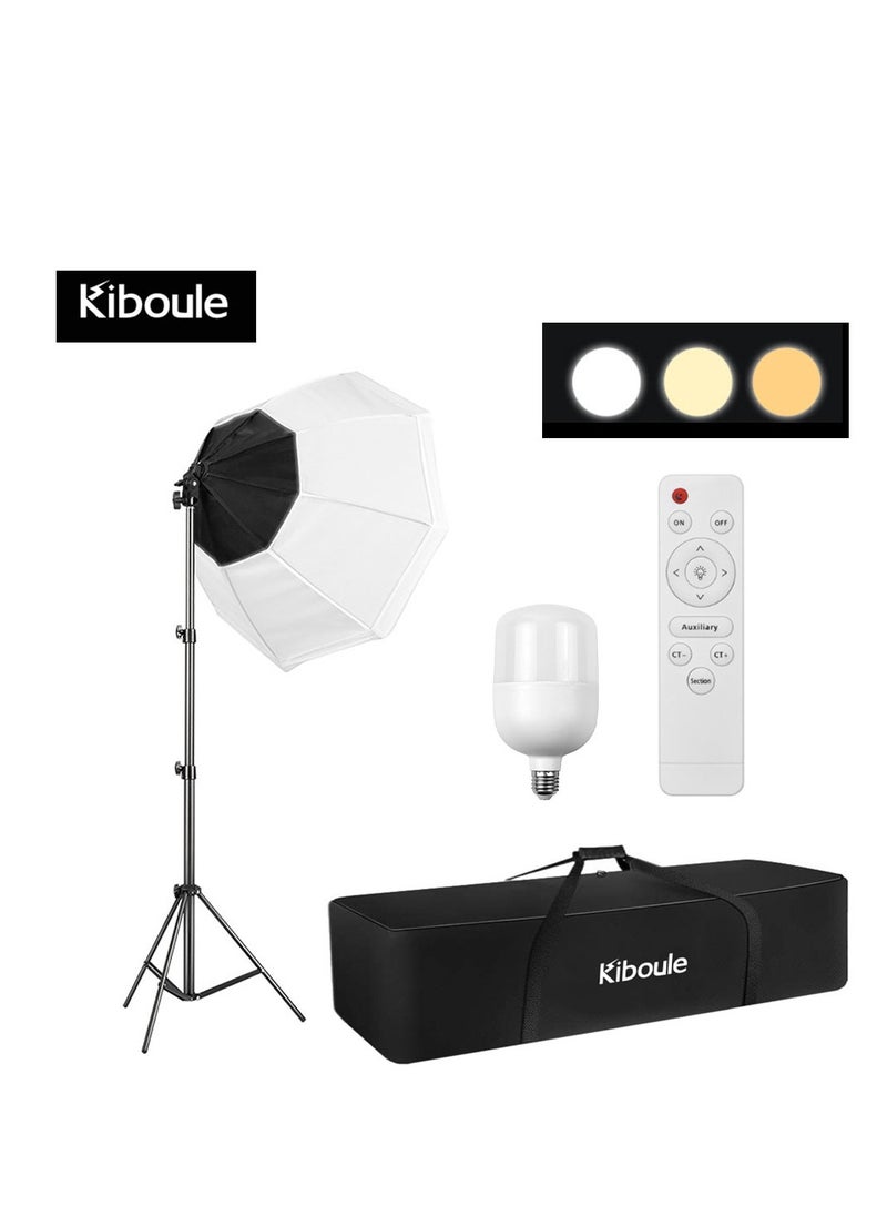 Kiboule - Professional Studio Octagonal Softbox Set 200W LED Tri-Colour Dimmer 360° Panoramic Fill Light Studio Indoor Fill Light 70*70cm Softbox+200W Bulb+2M Light Stand+Storage Bag - Image 1