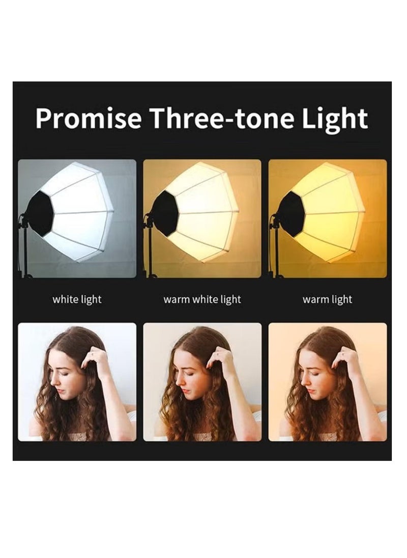 Kiboule - Professional Studio Octagonal Softbox Set 200W LED Tri-Colour Dimmer 360° Panoramic Fill Light Studio Indoor Fill Light 70*70cm Softbox+200W Bulb+2M Light Stand+Storage Bag - Image 1