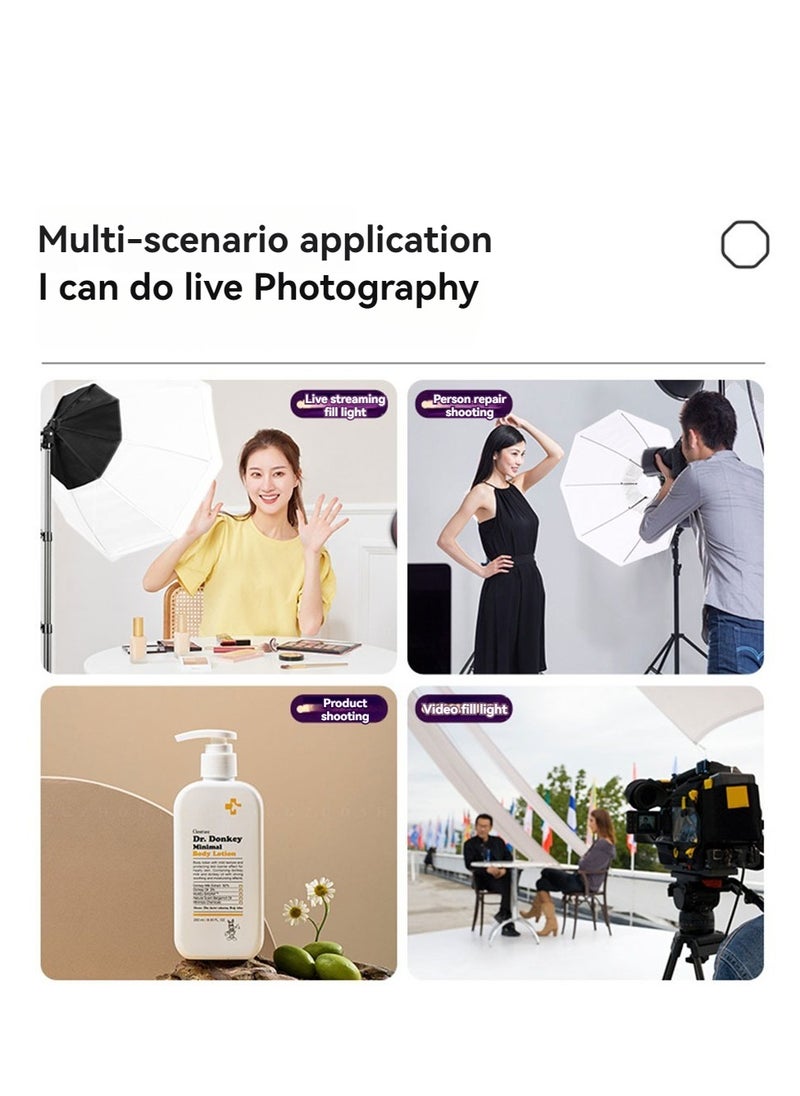 Kiboule - Professional Studio Octagonal Softbox Set 200W LED Tri-Colour Dimmer 360° Panoramic Fill Light Studio Indoor Fill Light 70*70cm Softbox+200W Bulb+2M Light Stand+Storage Bag - Image 1