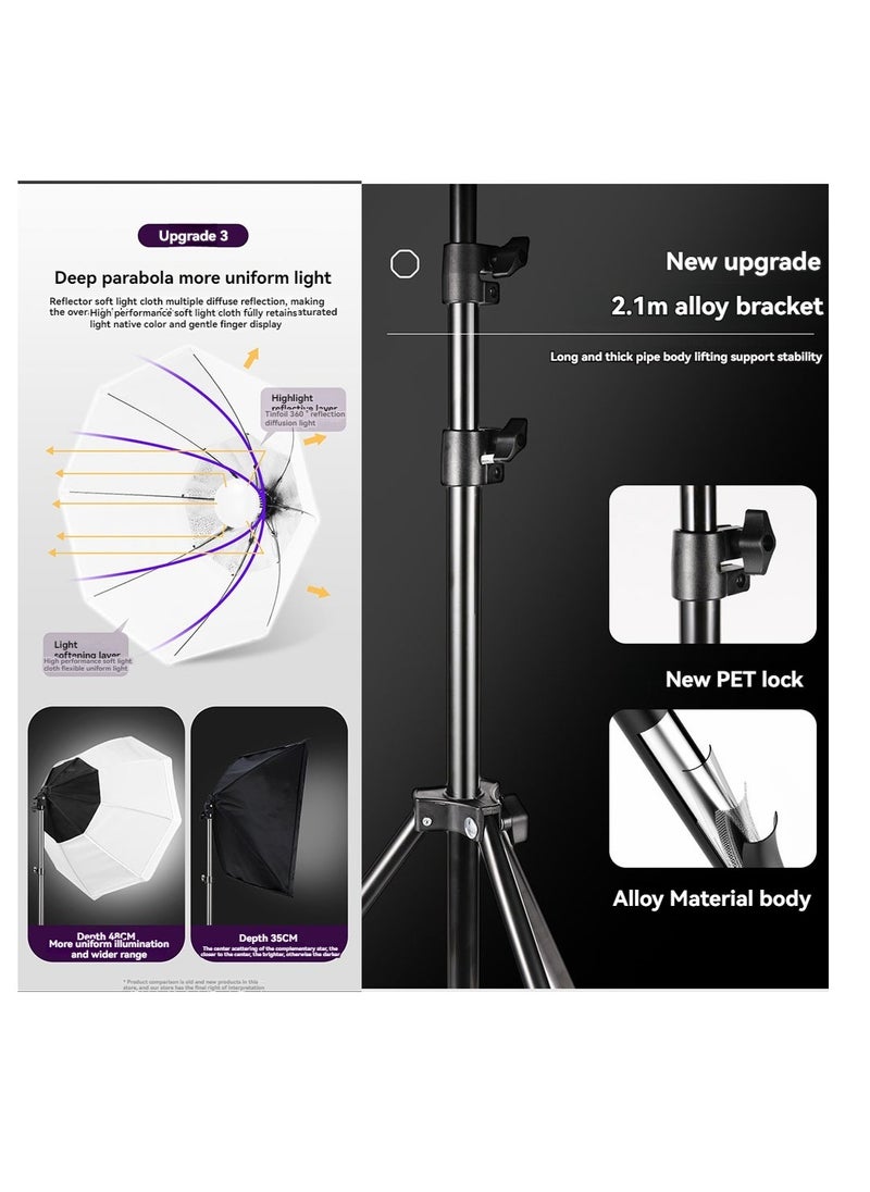 Kiboule - Professional Studio Octagonal Softbox Set 200W LED Tri-Colour Dimmer 360° Panoramic Fill Light Studio Indoor Fill Light 70*70cm Softbox+200W Bulb+2M Light Stand+Storage Bag - Image 1