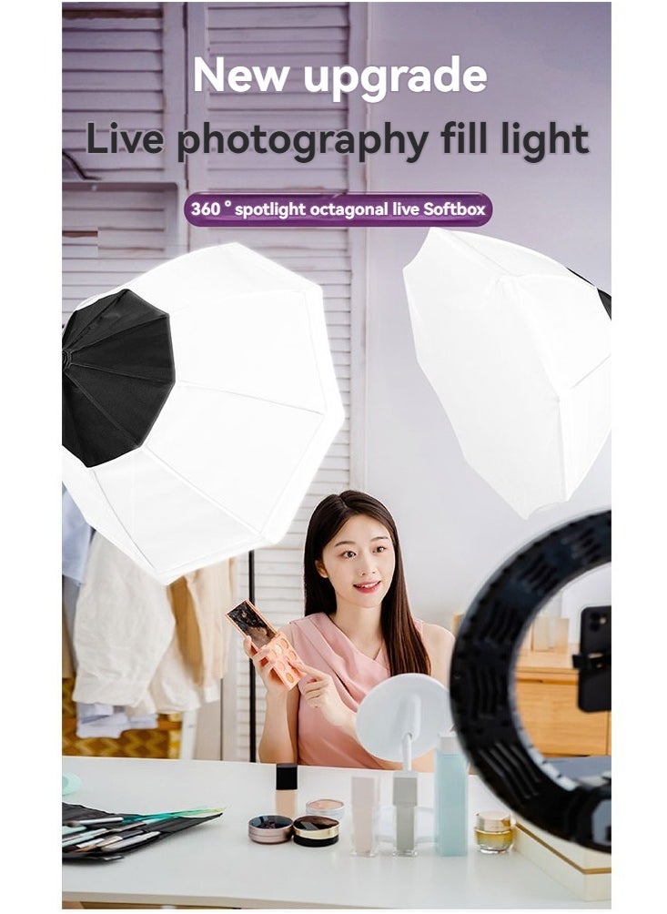 Kiboule - Professional Studio Octagonal Softbox Set 200W LED Tri-Colour Dimmer 360° Panoramic Fill Light Studio Indoor Fill Light 70*70cm Softbox+200W Bulb+2M Light Stand+Storage Bag - Image 1