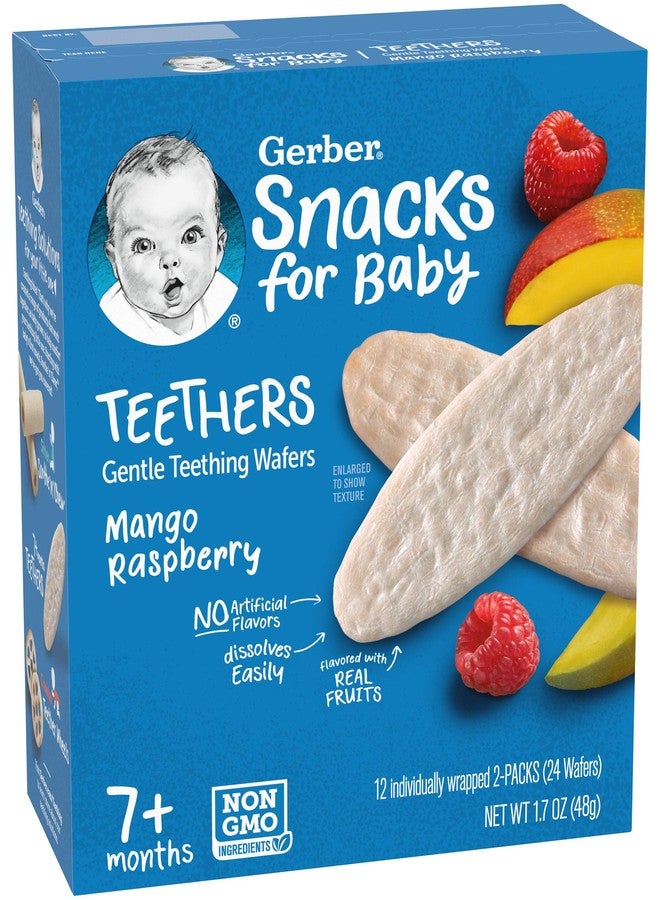Gerber Snack for Baby Teethers, Mango Raspberry, Gentle Teething Wafers Flavored with Real Fruits, 12 Individually Wrapped 2-Packs (24 Wafers/Box) (Pack of 2 Boxes) - Image 3