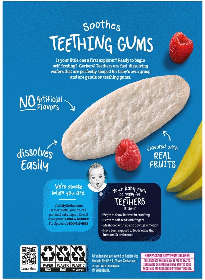 Gerber Snack for Baby Teethers, Mango Raspberry, Gentle Teething Wafers Flavored with Real Fruits, 12 Individually Wrapped 2-Packs (24 Wafers/Box) (Pack of 2 Boxes) - Image 5