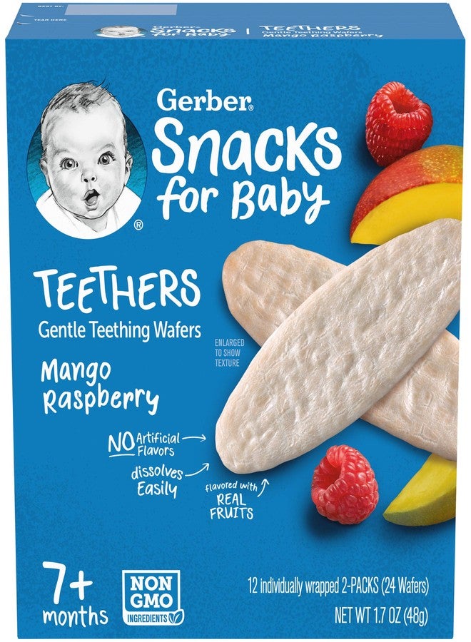 Gerber Snack for Baby Teethers, Mango Raspberry, Gentle Teething Wafers Flavored with Real Fruits, 12 Individually Wrapped 2-Packs (24 Wafers/Box) (Pack of 2 Boxes) - Image 2