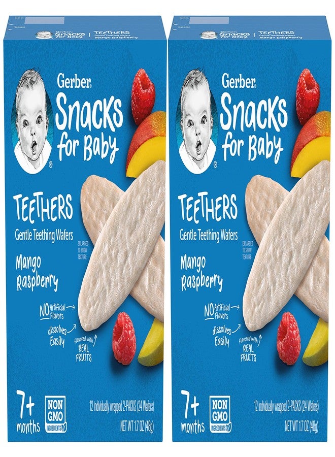 Gerber Snack for Baby Teethers, Mango Raspberry, Gentle Teething Wafers Flavored with Real Fruits, 12 Individually Wrapped 2-Packs (24 Wafers/Box) (Pack of 2 Boxes) - Image 1