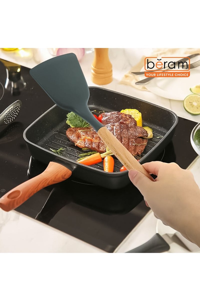Beram Silicone Turner Spatula Cooking Utensil Set with Wooden Handles Heat Resistant BPA Free Non-Stick Kitchen Tools Set for Flipping Stirring-Grey (Single Turner) - Image 2