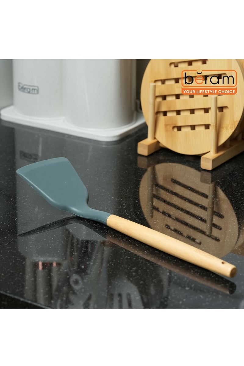 Beram Silicone Turner Spatula Cooking Utensil Set with Wooden Handles Heat Resistant BPA Free Non-Stick Kitchen Tools Set for Flipping Stirring-Grey (Single Turner) - Image 3