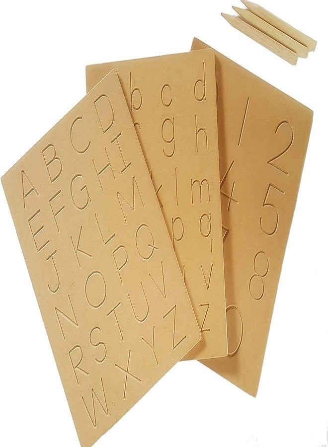 JOYLAND 3 in One Cursive Wooden Tracing with Dummy Pencil | Alphabet Practice Board for Boys Girls | Letter Educational Slate | Lower Case ABCD Learning Board for Baby-Brown(Cursive Set of 3)