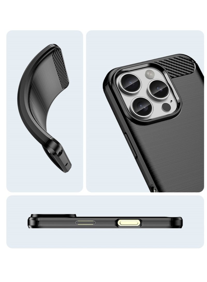 iPhone 16 Pro  Rugged Shield Cover – Black. Brushed carbon fiber texture, shockproof TPU, anti-slip, slim, and lightweight for durable protection. - Image 2