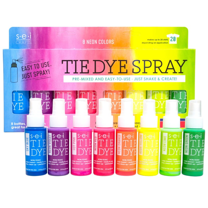 SEI S.E.I. Neon Tie Dye Kit, Fabric Dye Spray Set, Easy Clean Up, Easy Application, Spray Tie Dye Kit - 8 Pack of Colors - Image 1