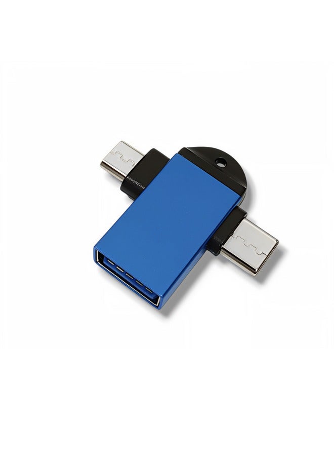 OTG Adapter (2 in 1) USB 3.0 (Type-C and Micro USB) for Data Transfer and Charging for Phones and Tablets - Blue - Image 2