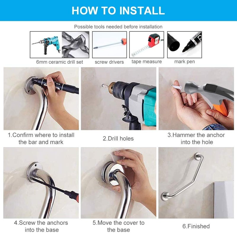 Ibergrif M34017 Bathroom Grab Bar Wall Mounted Shower Grab Handle Safety Support Rail Stainless Steel Handicap Grab Bars for Pregnant Elderly Injury Senior Assist Bath Handle40CM - Image 5