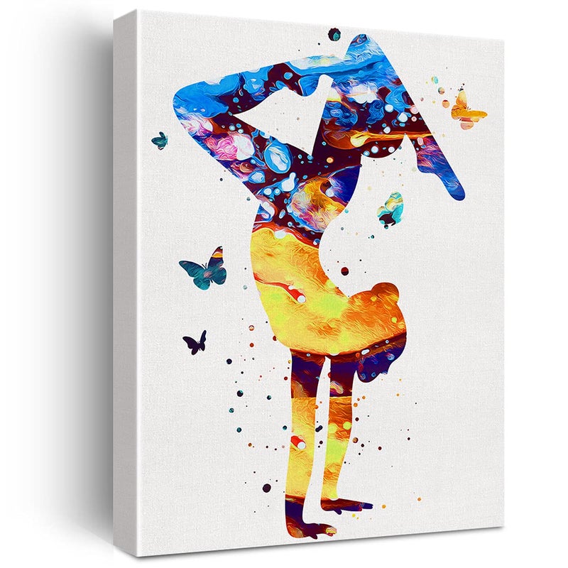 Gymnastics Tumbling Butterfly Watercolor Wall Art Gymnastics Sport Canvas Painting Prints for Home Office Wall Decor Framed Artwork Gifts12x15 Inch