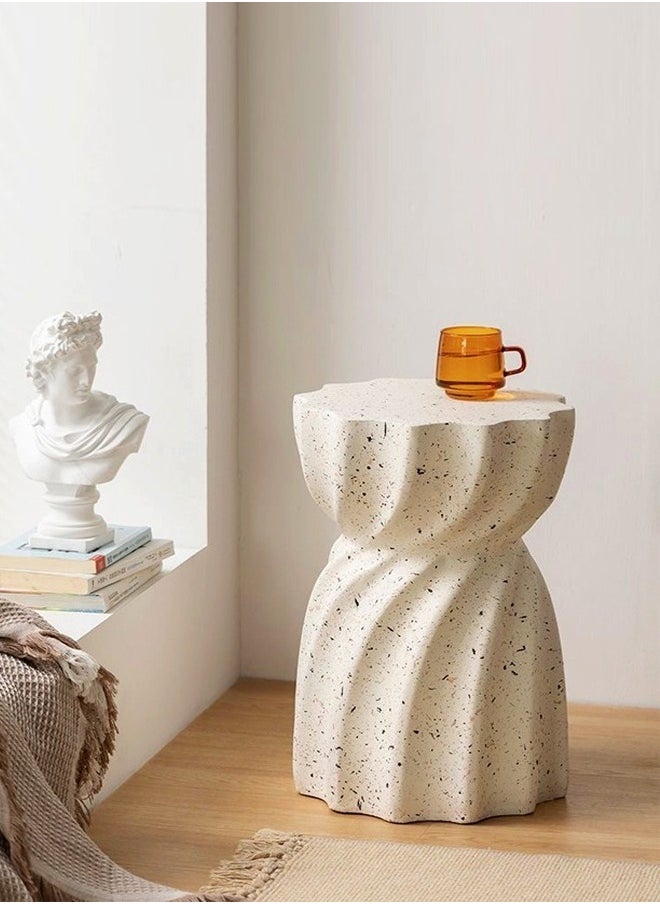 fashionhome Terrazzo Side Table Bedside Table Coffee Table Cafe Table Sofa Side Table End Table Snack Table Fashion Design for Living Room Bedroom Office Retail White 35 x 47 cm (Fully Assembled)  - Image 5