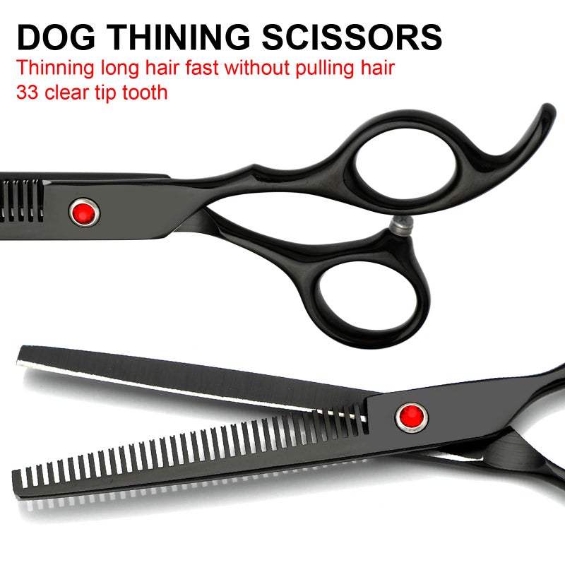 FAIGEO Professional Dog Grooming Scissors Set Stainless Steel Dog Grooming Kit - Thinning, Curved Scissors and Comb for Cat Pet (Black 5 in1) - Image 4