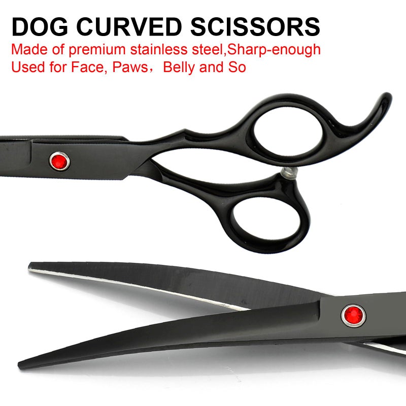 FAIGEO Professional Dog Grooming Scissors Set Stainless Steel Dog Grooming Kit - Thinning, Curved Scissors and Comb for Cat Pet (Black 5 in1) - Image 3