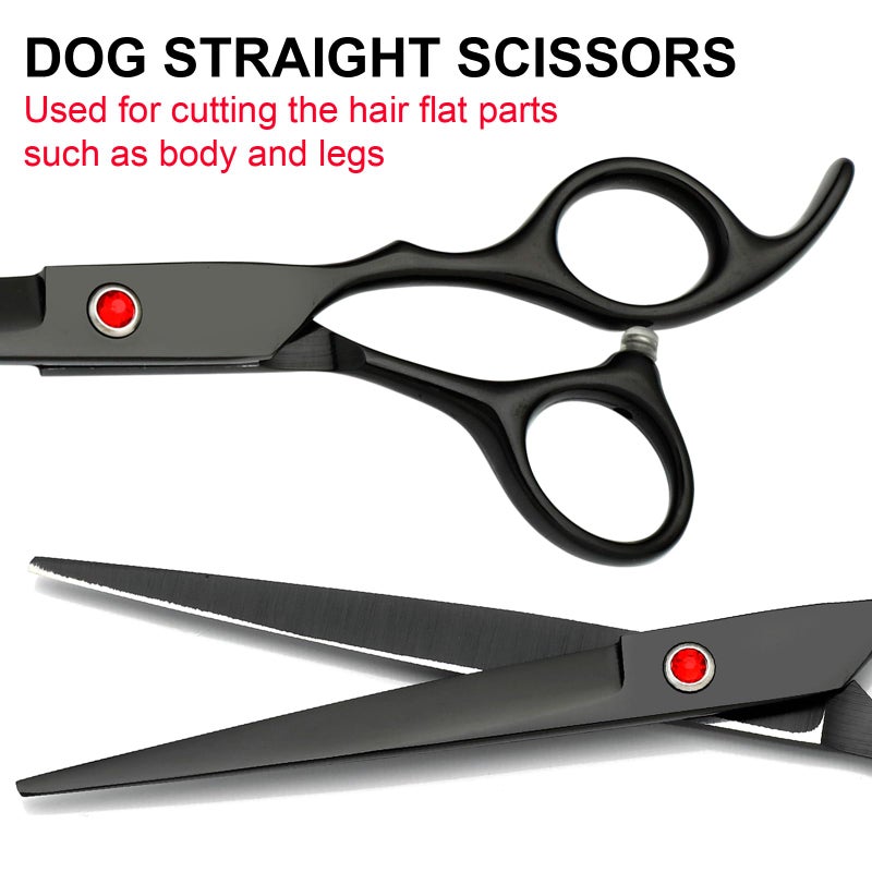 FAIGEO Professional Dog Grooming Scissors Set Stainless Steel Dog Grooming Kit - Thinning, Curved Scissors and Comb for Cat Pet (Black 5 in1) - Image 5