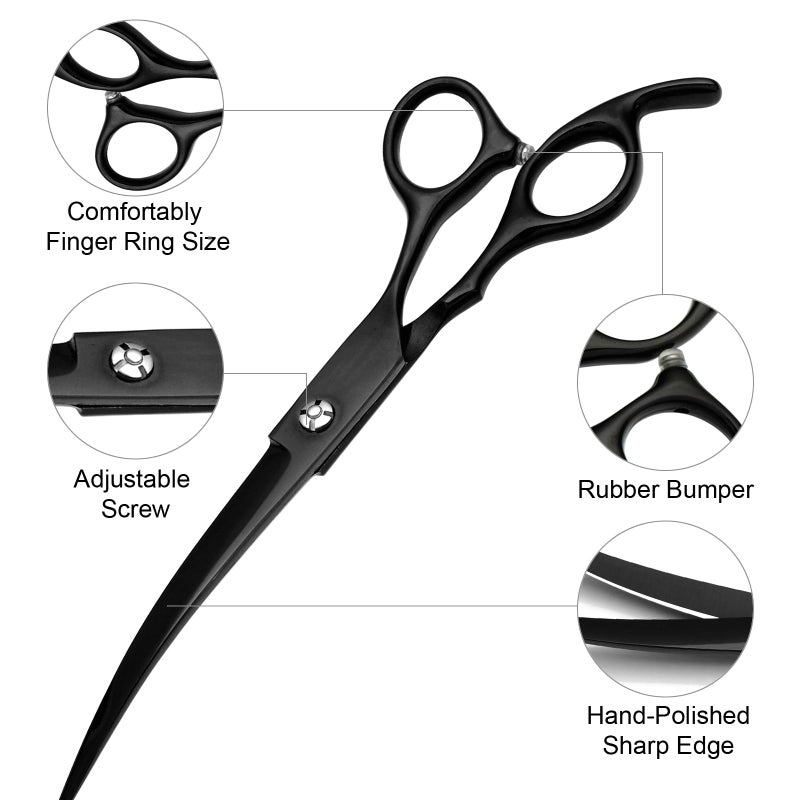 FAIGEO Professional Dog Grooming Scissors Set Stainless Steel Dog Grooming Kit - Thinning, Curved Scissors and Comb for Cat Pet (Black 5 in1) - Image 2
