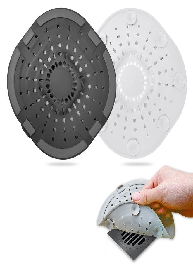 Bovinde Hair Drain Catcher,Square Drain Cover for Shower Strong Adhesion Silicone Hair Stopper with Suction Cup,Easy to Install Suit for Bathroom,Bathtub,Kitchen 2 Pack (White Black Upgrade Suctions) - Image 1