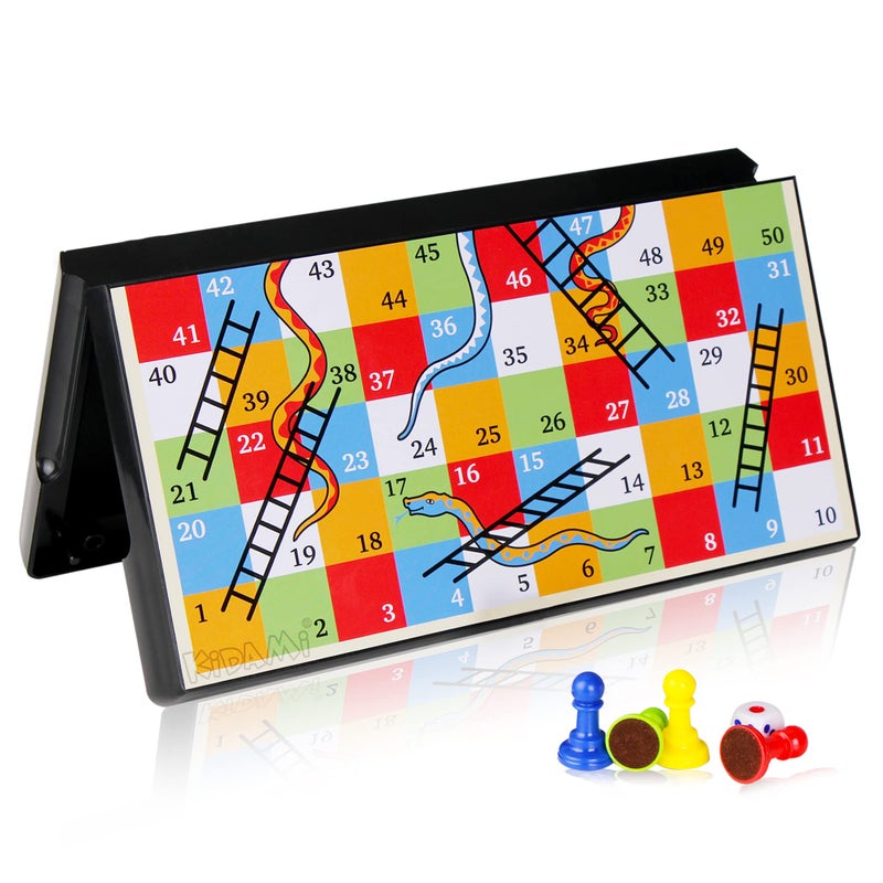 KIDAMI Magnetic Snakes and Ladders Game Set with Storage Box, Folding Design and Light-Weight, Gift for Kids and Adults. - Image 1