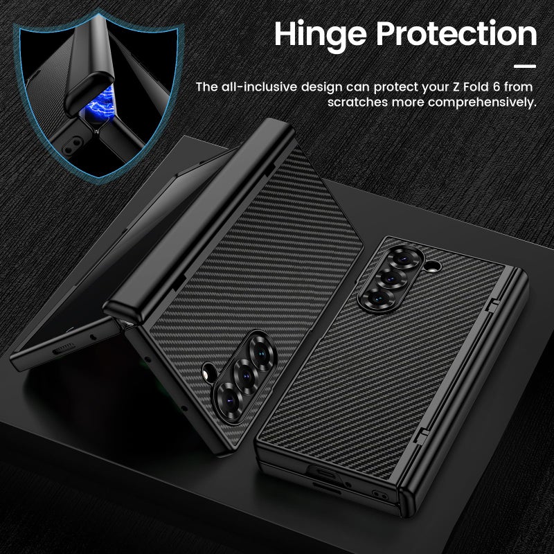 VEGO for Galaxy Z Fold 6 Case, Compatible with MagSafe, [Hinge Protection][Front Privacy Screen Protector] Magnetic Slim PU Leather Protective Cover for Samsung Z Fold 6 5G - Carbon Fiber Black - Image 5