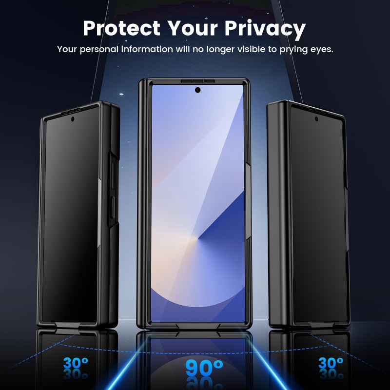 VEGO for Galaxy Z Fold 6 Case, Compatible with MagSafe, [Hinge Protection][Front Privacy Screen Protector] Magnetic Slim PU Leather Protective Cover for Samsung Z Fold 6 5G - Carbon Fiber Black - Image 4