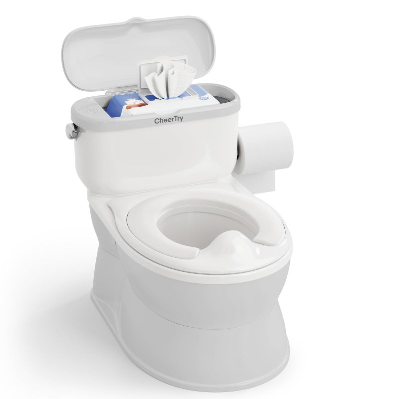 CheerTry 2-in-1 Toddler Potty Training Toilet - with Detachable Training Seat, Realistic Flushing Sound for Boys & Girls Ages 1-3 with Wipes Storage, Toilet Paper Holder - Image 1