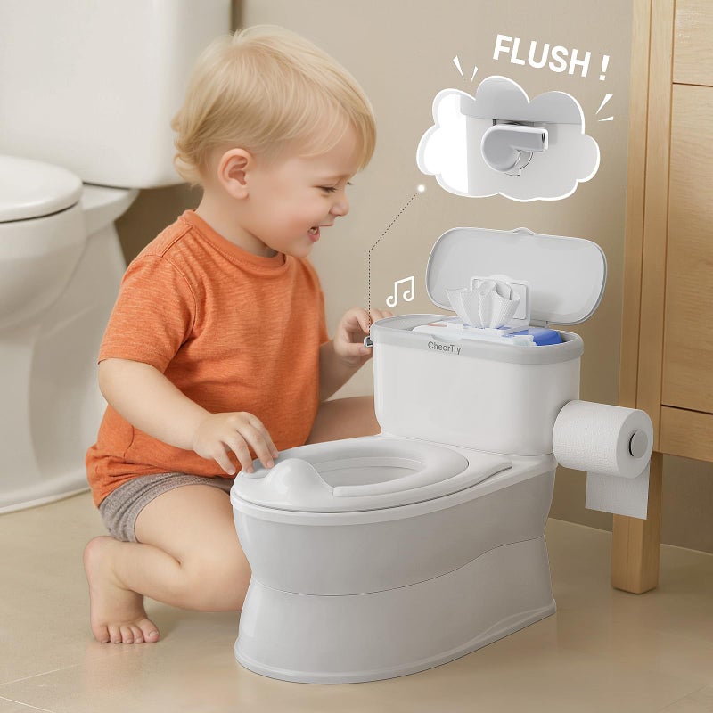 CheerTry 2-in-1 Toddler Potty Training Toilet - with Detachable Training Seat, Realistic Flushing Sound for Boys & Girls Ages 1-3 with Wipes Storage, Toilet Paper Holder - Image 2