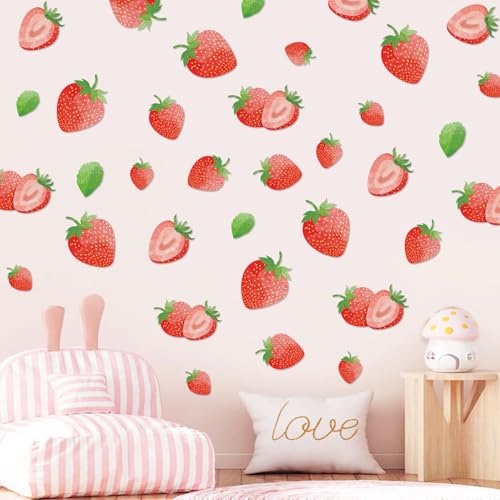 AOWDIAO 80 Pcs Strawberry Wall Decals – Peel and Stick for Bedroom, Kitchen, Bathroom & Nursery – Cute Strawberry Decor for Home & Party - Image 2