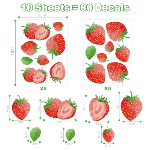 AOWDIAO 80 Pcs Strawberry Wall Decals – Peel and Stick for Bedroom, Kitchen, Bathroom & Nursery – Cute Strawberry Decor for Home & Party - Image 4