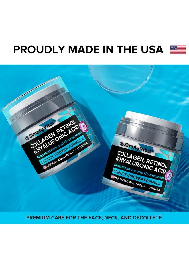 SimplyVital SimplyVital Collagen, Retinol & Hyaluronic Acid Cream - Anti-Aging Face Moisturizer for Face, Neck & Décolleté - Made in USA, Daily Moisturizer Face Cream - 1.7 fl.oz.  - Image 4