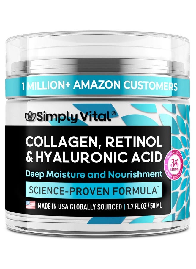 SimplyVital SimplyVital Collagen, Retinol & Hyaluronic Acid Cream - Anti-Aging Face Moisturizer for Face, Neck & Décolleté - Made in USA, Daily Moisturizer Face Cream - 1.7 fl.oz.  - Image 1