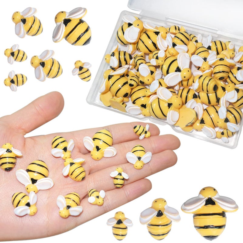 HADDIY Tiny Craft Bees50 Pcs Small Plastic Resin Bumble Bee Decor for Embellishments and Bee Themed Birthday Party Table Decoration