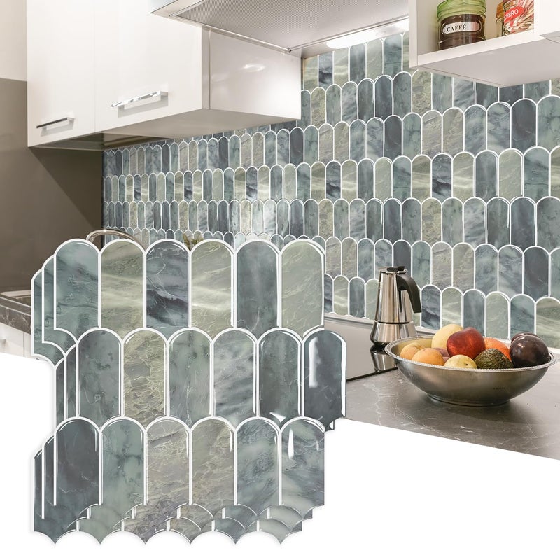 Vamos Tile Upgraded Thicker Design Peel and Stick Backsplash Tile, Self Adhesive Vinyl Wall Tiles, Stick on Backsplash for Kitchen, Bathroom, RV,Pantry,10-Sheet Grayish Blue Marble with White Grout - Image 1
