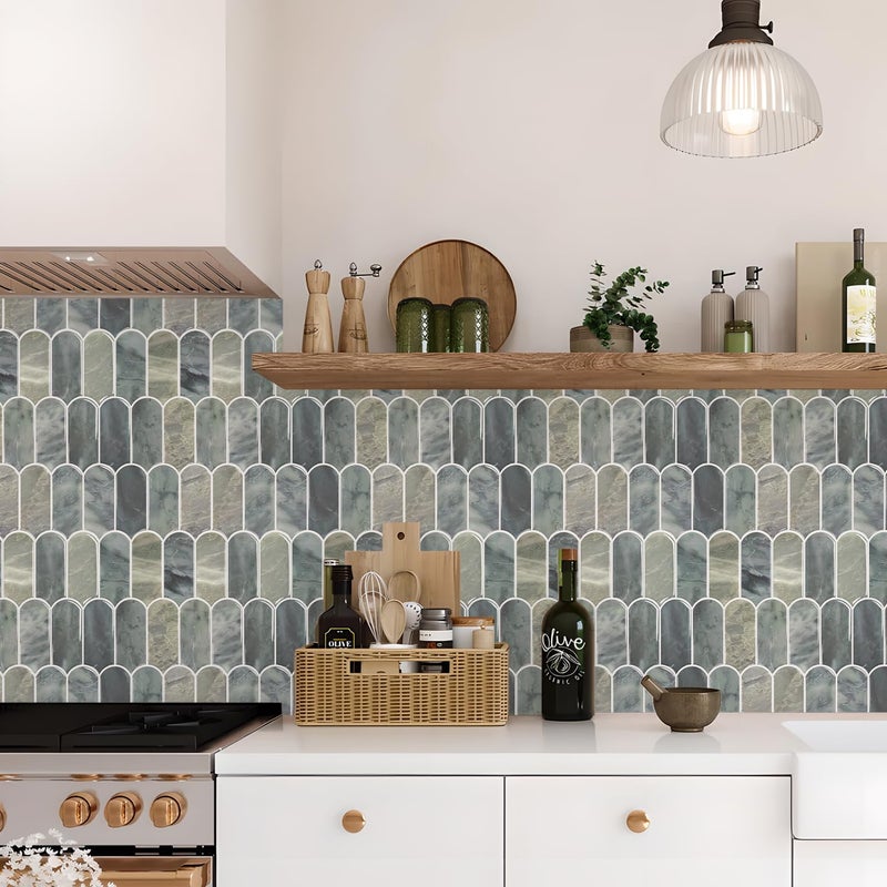 Vamos Tile Upgraded Thicker Design Peel and Stick Backsplash Tile, Self Adhesive Vinyl Wall Tiles, Stick on Backsplash for Kitchen, Bathroom, RV,Pantry,10-Sheet Grayish Blue Marble with White Grout - Image 2