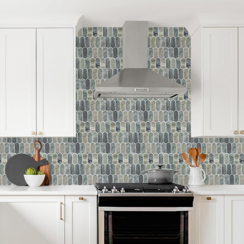 Vamos Tile Upgraded Thicker Design Peel and Stick Backsplash Tile, Self Adhesive Vinyl Wall Tiles, Stick on Backsplash for Kitchen, Bathroom, RV,Pantry,10-Sheet Grayish Blue Marble with White Grout - Image 4