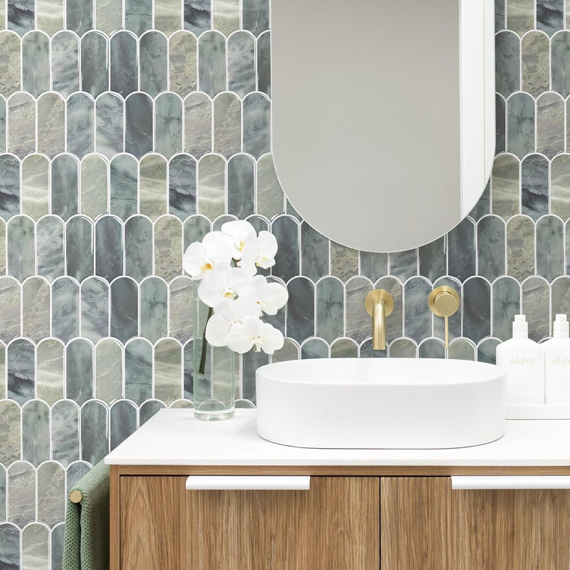 Vamos Tile Upgraded Thicker Design Peel and Stick Backsplash Tile, Self Adhesive Vinyl Wall Tiles, Stick on Backsplash for Kitchen, Bathroom, RV,Pantry,10-Sheet Grayish Blue Marble with White Grout - Image 3