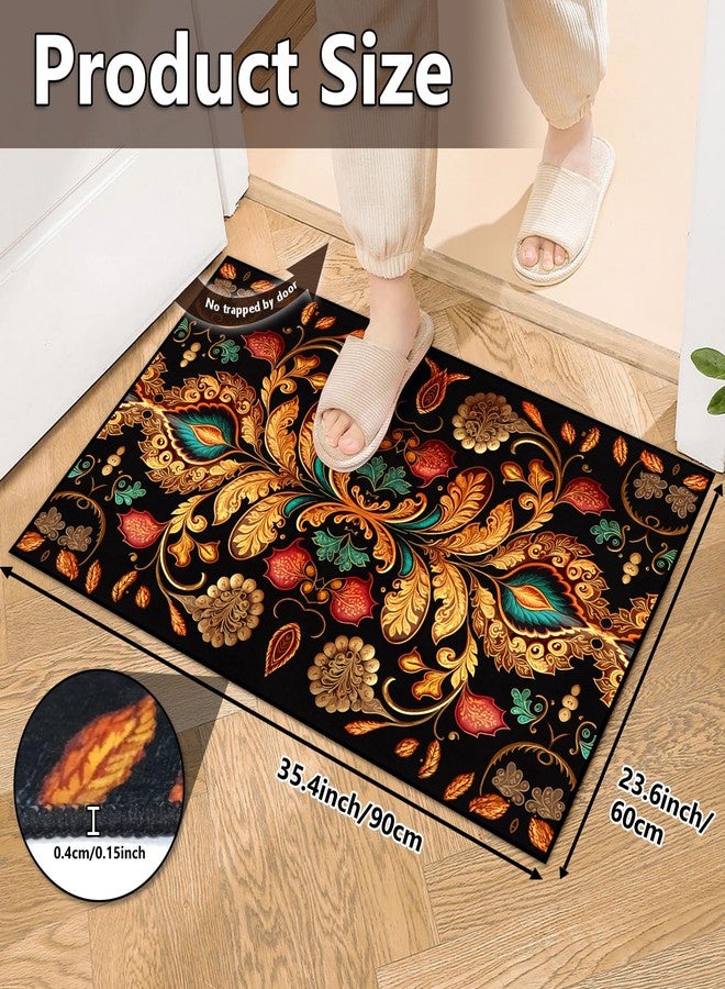 GUG Washable Entrance Door Mat for Bedroom, Kitchen, Laundry, Entrance, Non-Slip Vintage Hallway Rug Runner with Upgrade Rubber Backing, Stain Resistant Faux Wool Distressed Carpet Runner (35.4" x 23.6") - Image 2