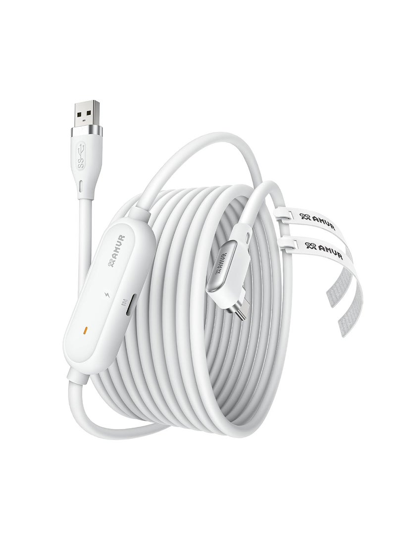 AMVR meta quest 3 Link Cable 16FT(5M) Charging Link Cable Compatible with Meta Quest 3/3S/Pico 4 - Data Line with Separate Fast Charging Port, High-Speed Max 5Gbps Transfer to PCVR/SteamVR, Play While Charger - Image 1