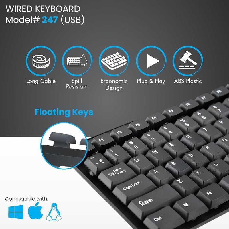 ProDot 5-in-1 Wired Combo Pack | Wired Keyboard + Comfy Optical Mouse + 4 in1 Port USB Hub + USB Type-A to Type-C OTG + Anti-Slip Mouse Pad | for Laptop/Desktop/Windows - Image 3