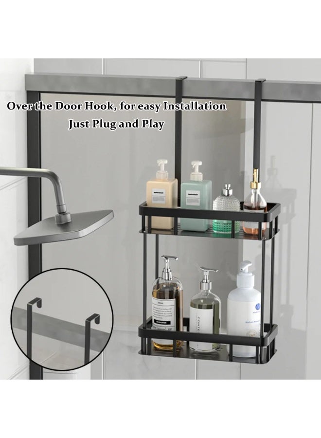UrbanEssentia Over-the-Door Shower Caddy Organizer, 2-Tier Bathroom Storage Rack– Rustproof Hanging Shower Shelf for Shampoo, Conditioner, Soap – Fits Glass & Door Panels, No-Drill (Black) - Image 4