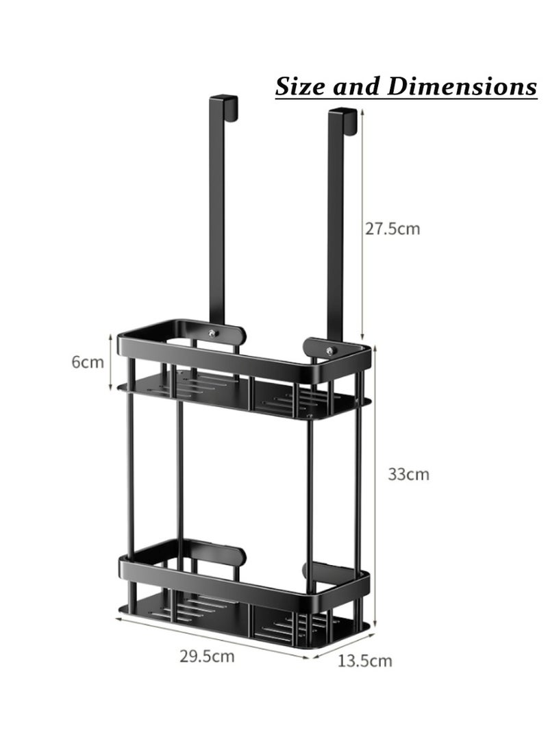 UrbanEssentia Over-the-Door Shower Caddy Organizer, 2-Tier Bathroom Storage Rack– Rustproof Hanging Shower Shelf for Shampoo, Conditioner, Soap – Fits Glass & Door Panels, No-Drill (Black) - Image 2