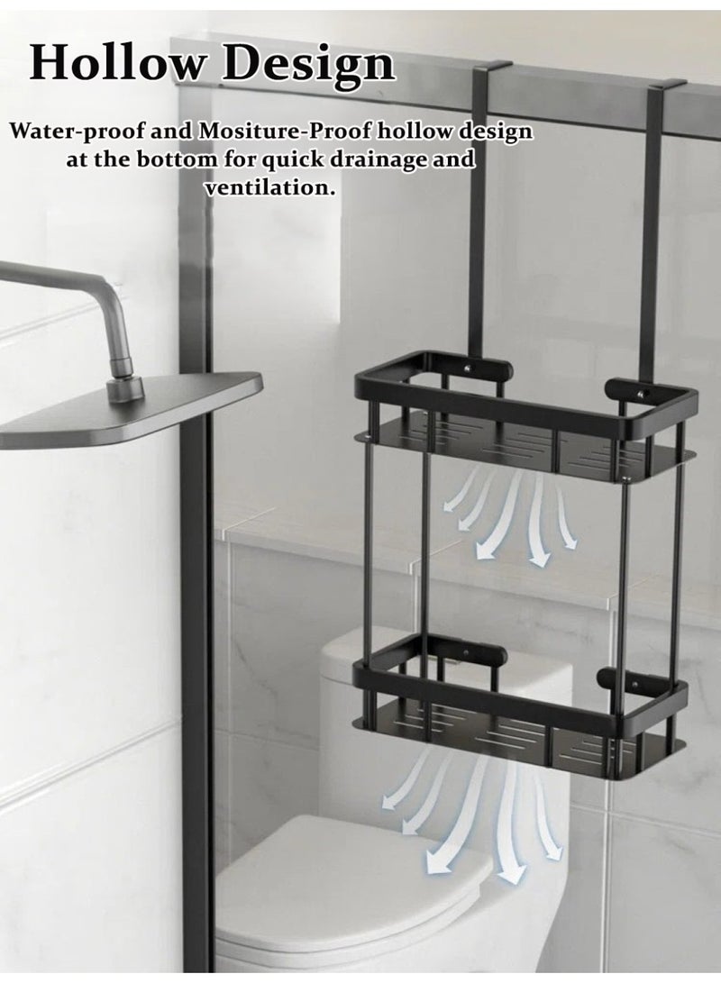 UrbanEssentia Over-the-Door Shower Caddy Organizer, 2-Tier Bathroom Storage Rack– Rustproof Hanging Shower Shelf for Shampoo, Conditioner, Soap – Fits Glass & Door Panels, No-Drill (Black) - Image 5