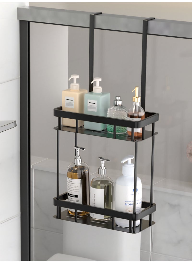 UrbanEssentia Over-the-Door Shower Caddy Organizer, 2-Tier Bathroom Storage Rack– Rustproof Hanging Shower Shelf for Shampoo, Conditioner, Soap – Fits Glass & Door Panels, No-Drill (Black) - Image 1