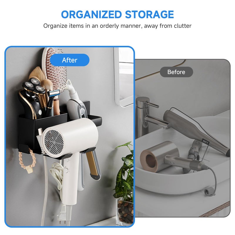 HOHOWU Hair Dryer Holder,Stainless Steel Wall Mounted Blow Dryer,Curling Iron,Straightener Holder Bathroom Metal Hair Tool Organizer Rack- Black - Image 4